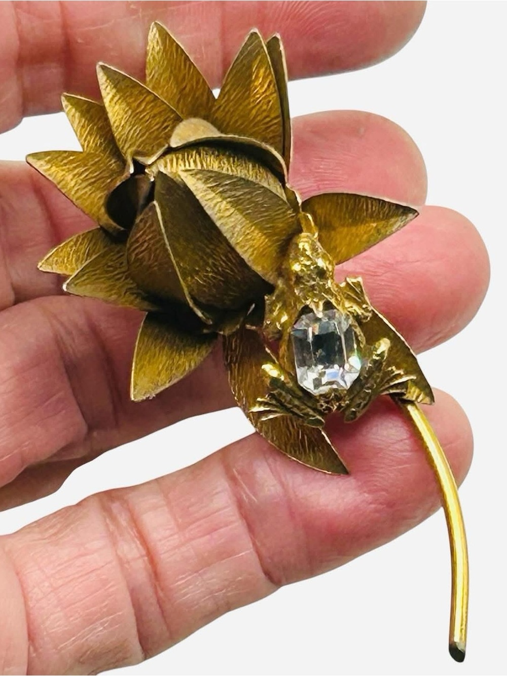 Vintage Sandor Frog on Flower Brooch Rare
